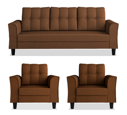 Adorn India Maddox Tufted 3-1-1 5 Seater Sofa Set (Brown) (3 Year Warranty)