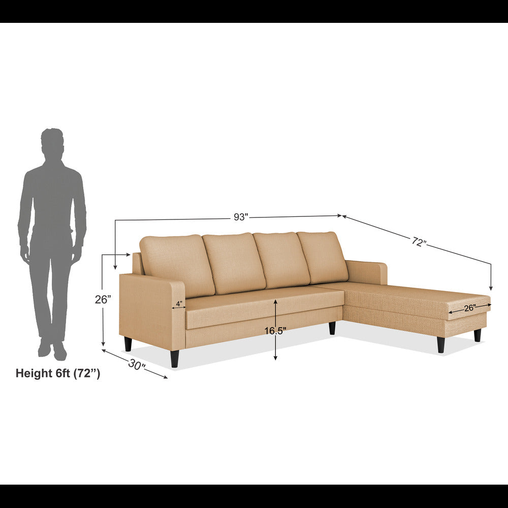 Adorn India Chandler Plain L Shape 6 Seater Sofa Set RHS (Beige) (3 Year Warranty)