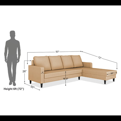 Adorn India Chandler Plain L Shape 6 Seater Sofa Set RHS (Beige) (3 Year Warranty)