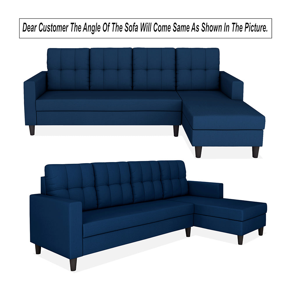 Adorn India Darcy L Shape 8 Seater Sofa Set with Center Table and 2 Ottoman Puffy (RHS) (Blue) (3 Year Warranty)