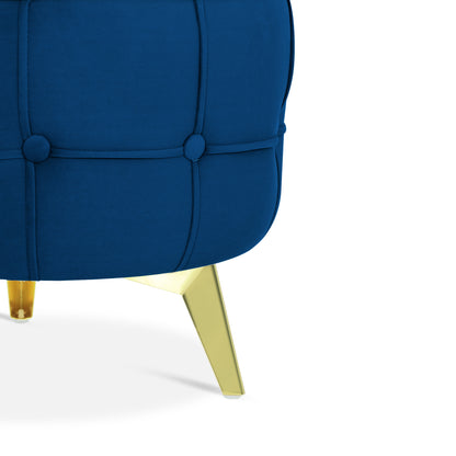Adorn India Macolm Round 1 Seater Ottoman Pouffe Tufted Pattern with Velvet Suede Fabric (Blue)
