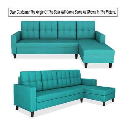 Adorn India Darcy L Shape 8 Seater Sofa Set with Center Table and 2 Ottoman Puffy (RHS) (Aqua Blue) (3 Year Warranty)