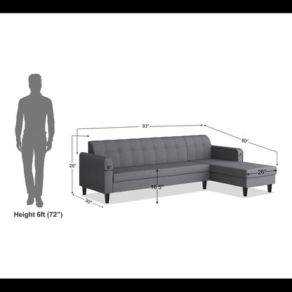 Adorn India Rio Elegant L Shape 6 Seater Sofa Set (RHS) (Grey) (3 Year Warranty)