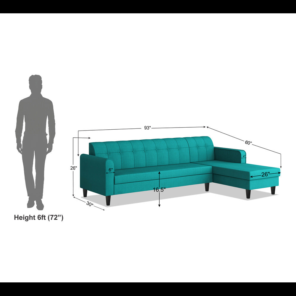 Adorn India Rio Elegant L Shape 6 Seater Sofa Set (RHS) (Aqua Blue) (3 Year Warranty)