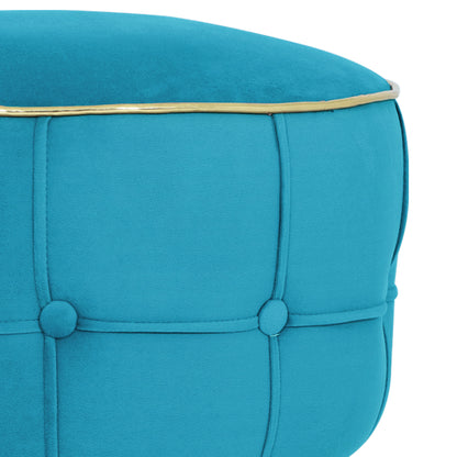 Adorn India Macolm Round 1 Seater Ottoman Pouffe Tufted Pattern with Velvet Suede Fabric (Aqua Blue)