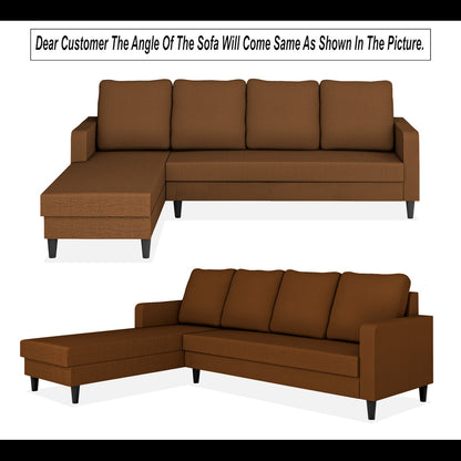 Adorn India Chandler Plain L Shape 6 Seater Sofa Set Lhs (Brown) (3 Year Warranty)