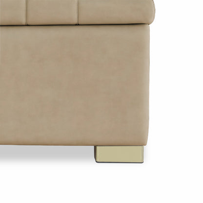 Adorn India Falcon Tufted 2 Seater Storage Ottoman Pouffe with Velvet Suede Fabric (Beige)