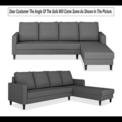 Adorn India Chandler Plain L Shape 6 Seater Sofa Set RHS (Grey) (3 Year Warranty)