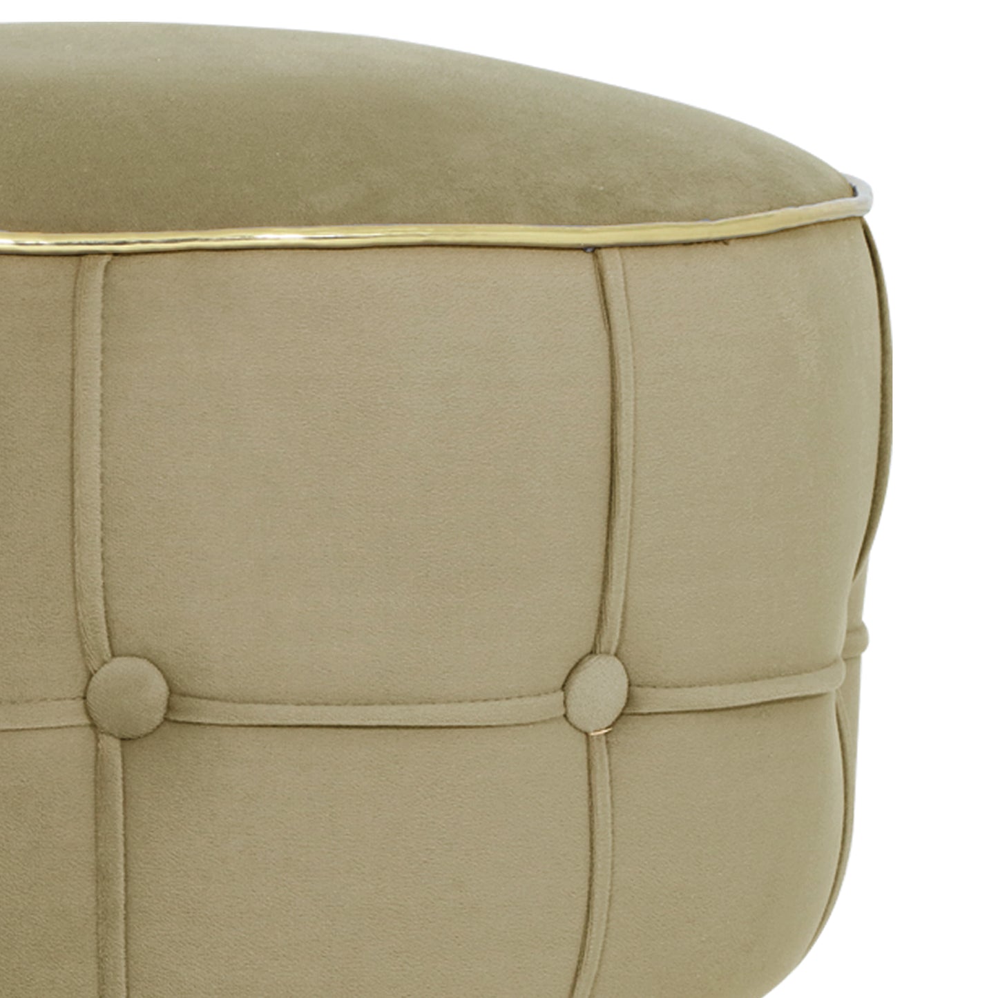 Adorn India Macolm Round 1 Seater Ottoman Pouffe Tufted Pattern with Velvet Suede Fabric (Beige)