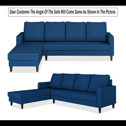 Adorn India Chandler Plain L Shape 6 Seater Sofa Set Lhs (Blue) (3 Year Warranty)