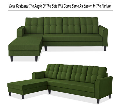 Adorn India Maddox Tufted L Shape 6 Seater Sofa Set LHS (Green) (3 Year Warranty)