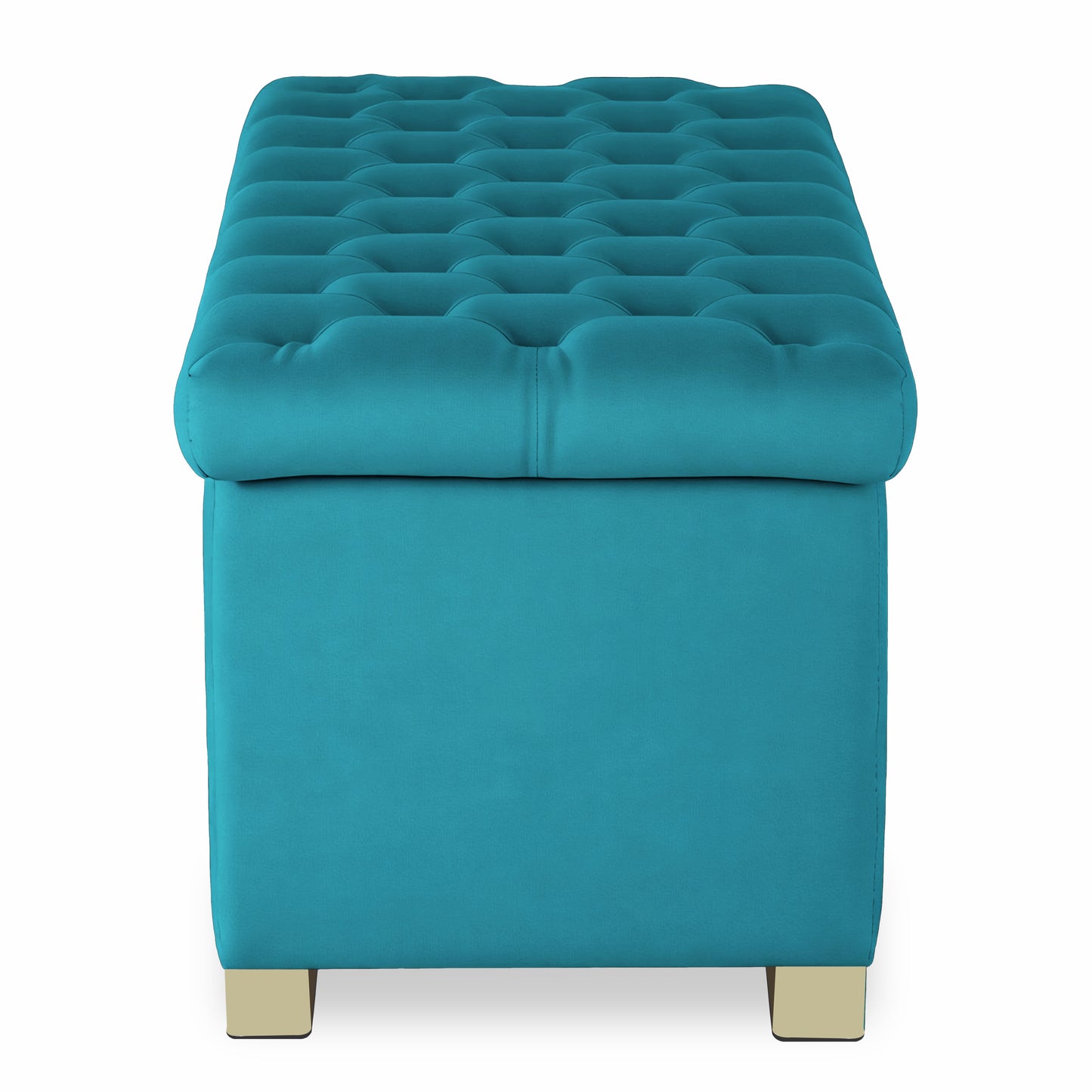 Adorn India Falcon Tufted 2 Seater Storage Ottoman Pouffe with Velvet Suede Fabric (Aqua Blue)
