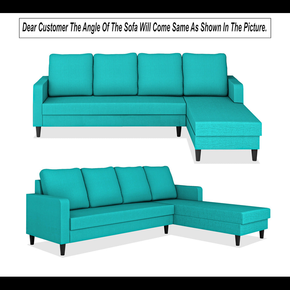 Adorn India Chandler Plain L Shape 6 Seater Sofa Set RHS (Aqua Blue) (3 Year Warranty)