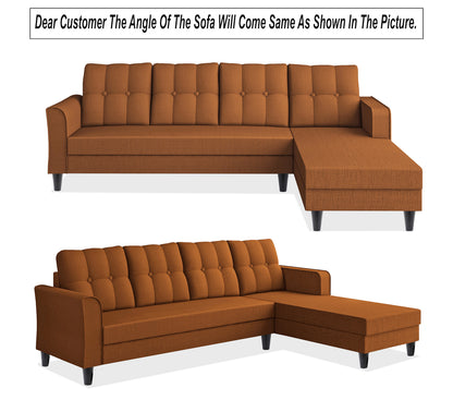 Adorn India Maddox Tufted L Shape 5 Seater Sofa Set RHS (Rust) (3 Year Warranty)