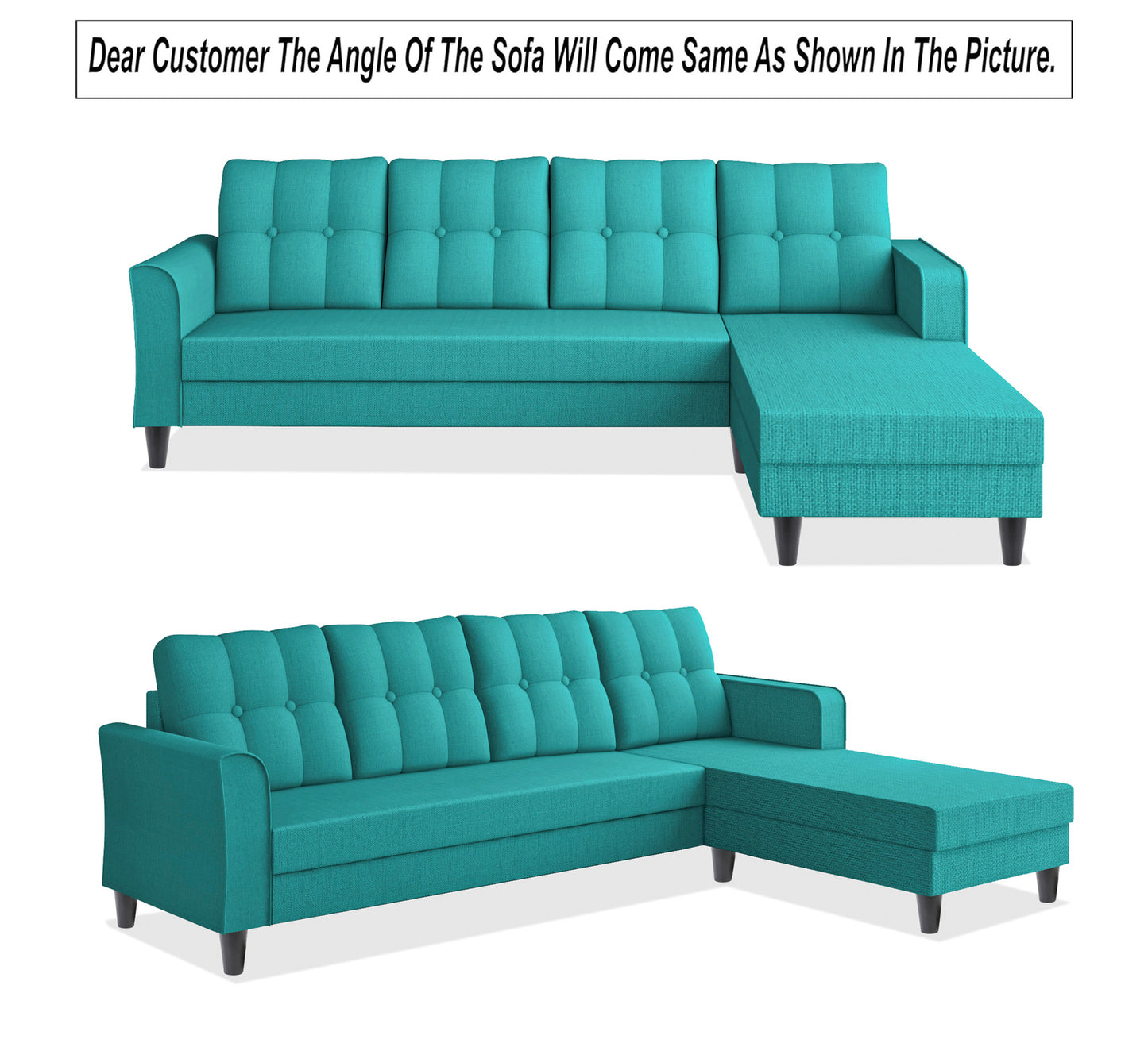 Adorn India Maddox Tufted L Shape 6 Seater Sofa Set RHS (Aqua Blue) (3 Year Warranty)