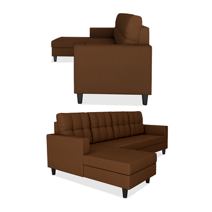 Adorn India Darcy L Shape 8 Seater Sofa Set with Center Table and 2 Ottoman Puffy (LHS) (Brown) (3 Year Warranty)