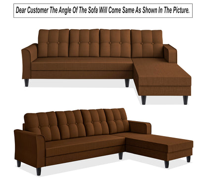 Adorn India Maddox Tufted L Shape 6 Seater Sofa Set RHS (Brown)