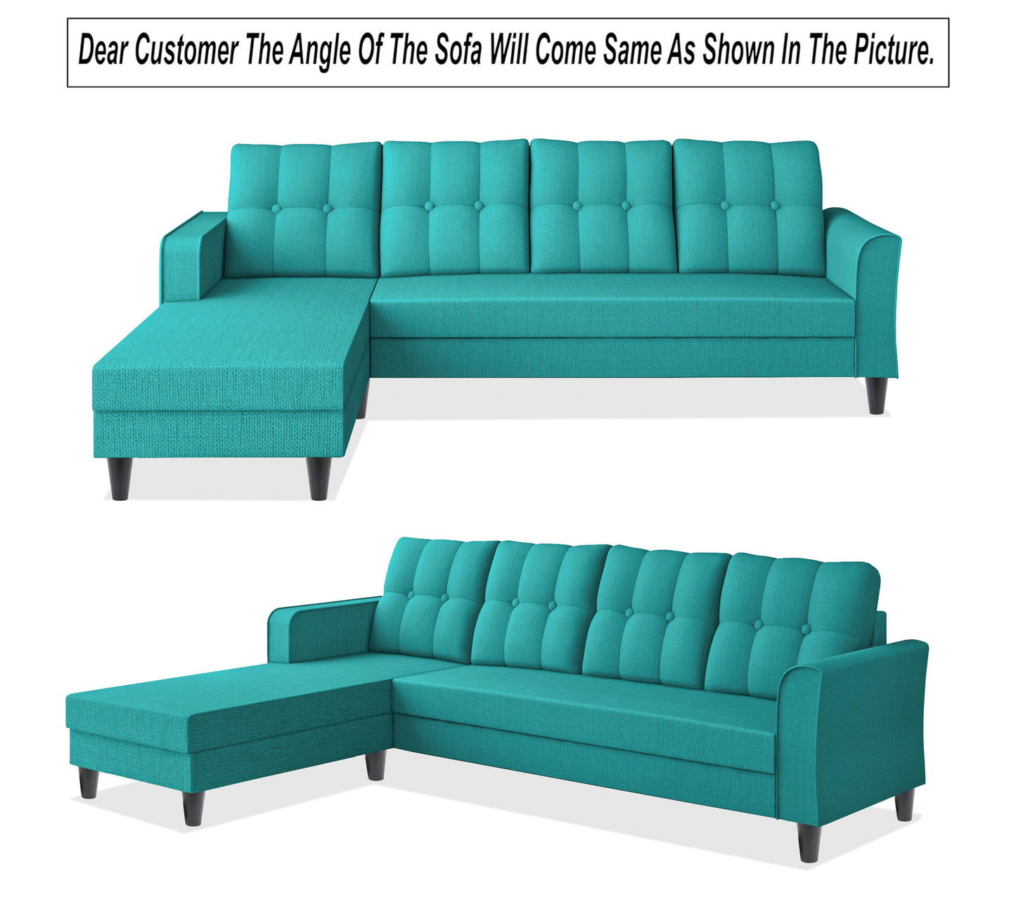 Adorn India Maddox Tufted L Shape 5 Seater Sofa Set LHS (Aqua Blue) (3 Year Warranty)