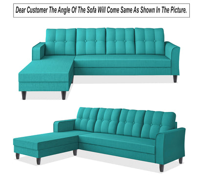 Adorn India Maddox Tufted L Shape 5 Seater Sofa Set LHS (Aqua Blue) (3 Year Warranty)