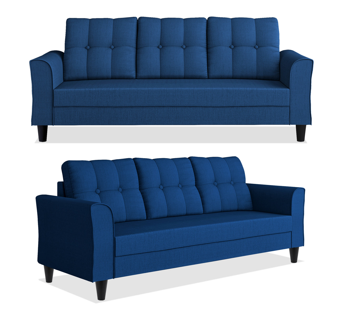 Adorn India Maddox Tufted 3+2+1 6 Seater Sofa Set (Blue) (3 Year Warranty)