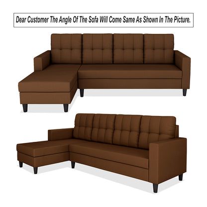 Adorn India Darcy L Shape 6 Seater Sofa Set (LHS) (Brown) (3 Year Warranty)