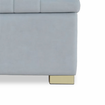 Adorn India Falcon Tufted 2 Seater Storage Ottoman Pouffe with Velvet Suede Fabric (Grey)