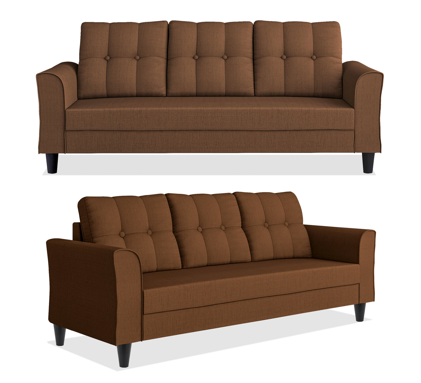 Adorn India Maddox Tufted 3+2 5 Seater Sofa Set (Brown) (3 Year Warranty)