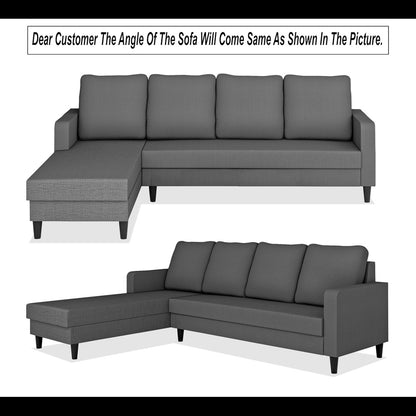 Adorn India Chandler Plain L Shape 6 Seater Sofa Set Lhs (Grey) (3 Year Warranty)