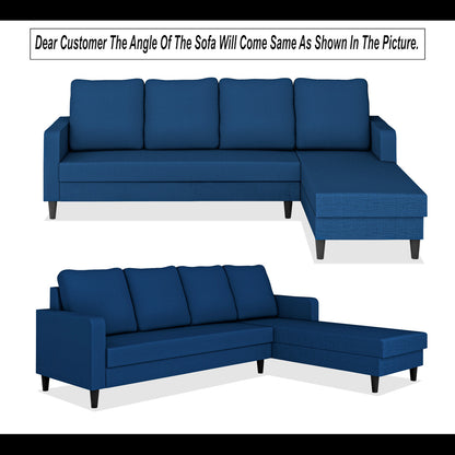 Adorn India Chandler Plain L Shape 6 Seater Sofa Set RHS (Blue) (3 Year Warranty)
