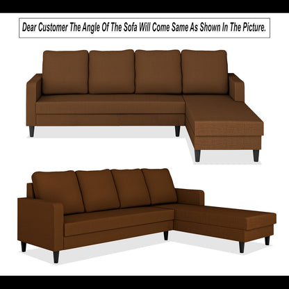 Adorn India Chandler Plain L Shape 6 Seater Sofa Set RHS (Brown) (3 Year Warranty)