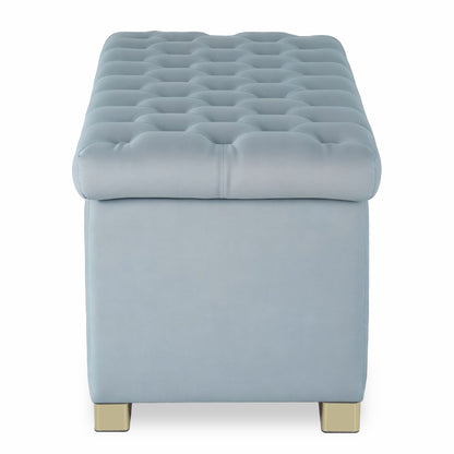 Adorn India Falcon Tufted 2 Seater Storage Ottoman Pouffe with Velvet Suede Fabric (Grey)