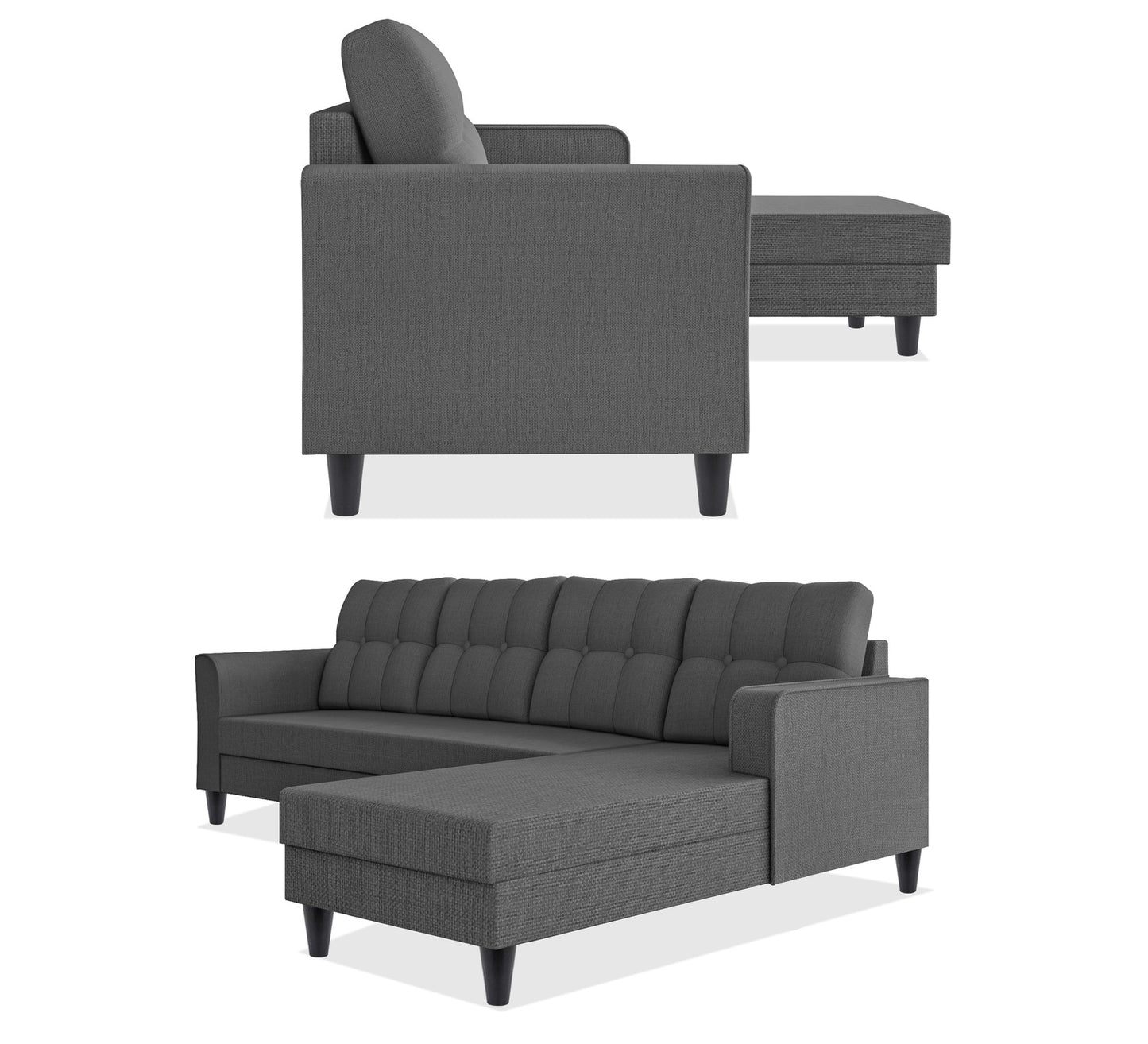 Adorn India Maddox Tufted L Shape 6 Seater Sofa Set RHS (Grey) (3 Year Warranty)