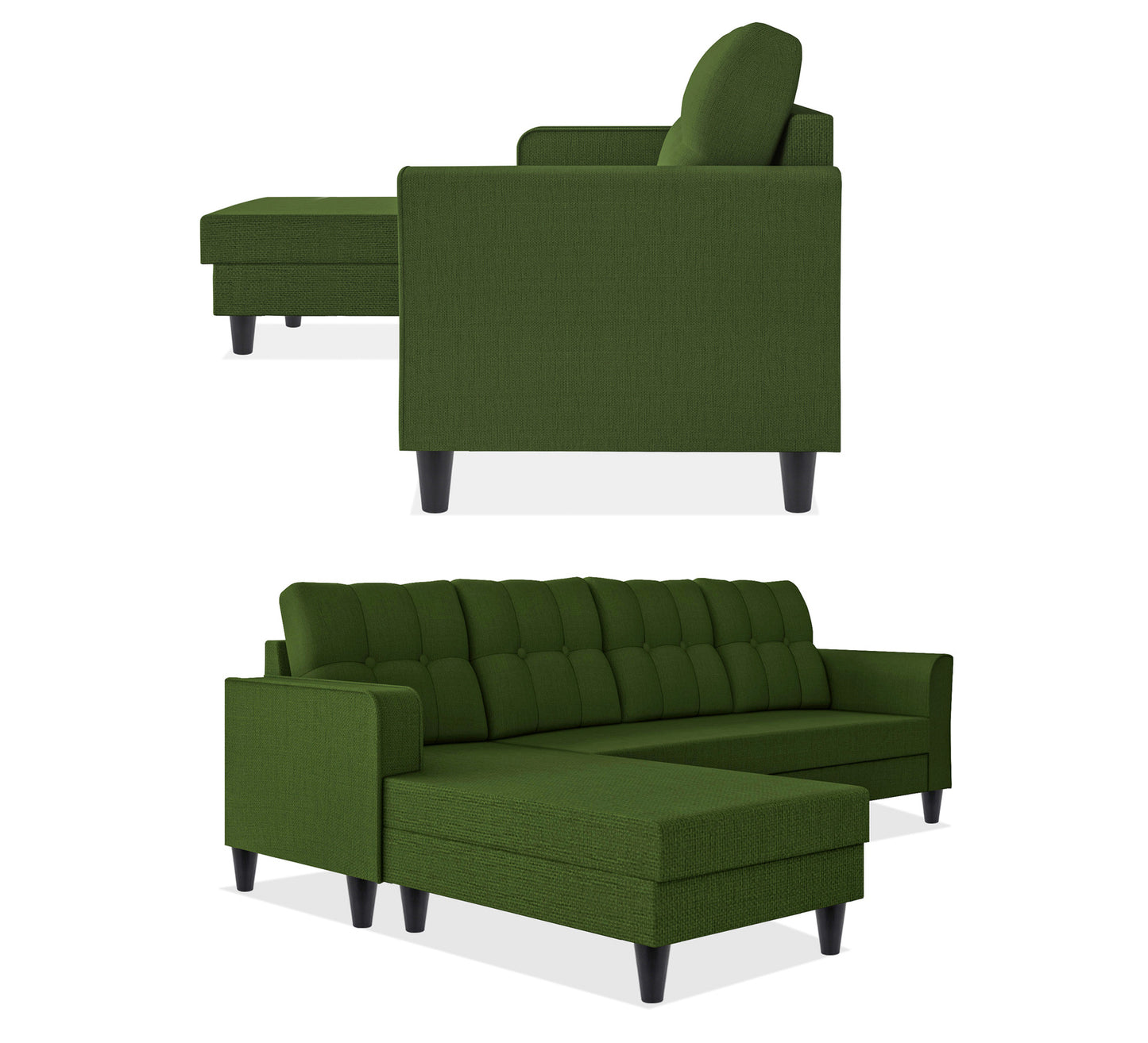 Adorn India Maddox Tufted L Shape 5 Seater Sofa Set LHS (Green) (3 Year Warranty)
