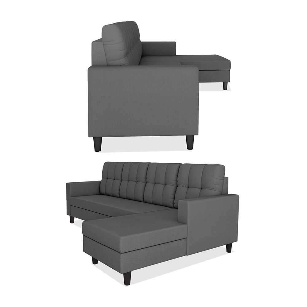 Adorn India Darcy L Shape 6 Seater Sofa Set (RHS) (Grey) (3 Year Warranty)