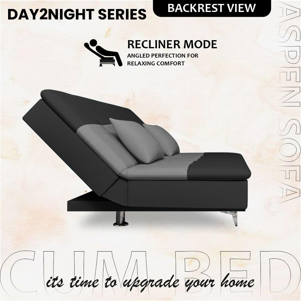 Adorn India Premium New Aspen 3 Seater Sofa Cum Bed 4X6 Velvet Suede with 2 Cushions (Color Dark Grey & Grey) and Suitable for All Indoor, with 3 Years Warranty