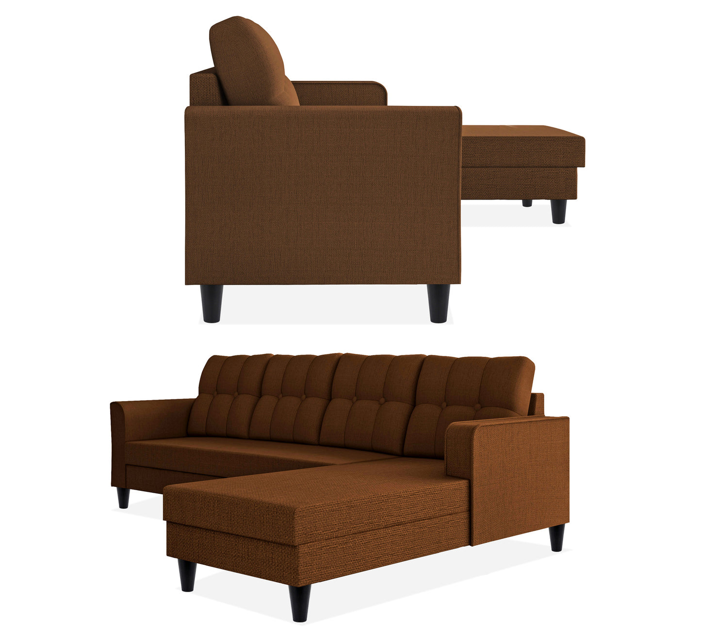 Adorn India Maddox Tufted L Shape 6 Seater Sofa Set RHS (Brown)
