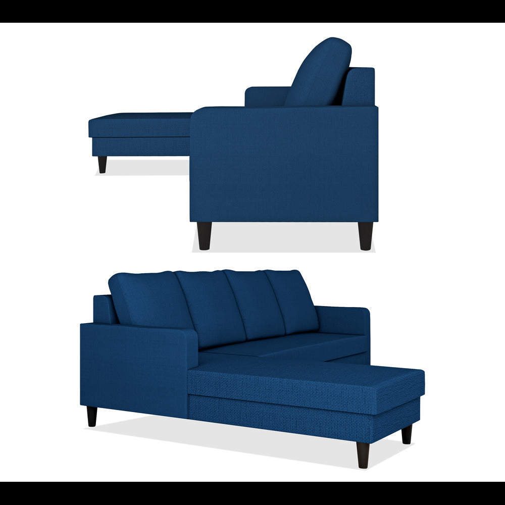 Adorn India Chandler Plain L Shape 6 Seater Sofa Set Lhs (Blue) (3 Year Warranty)