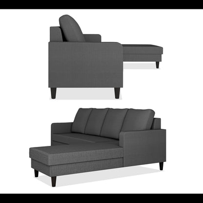 Adorn India Chandler Plain L Shape 6 Seater Sofa Set RHS (Grey) (3 Year Warranty)