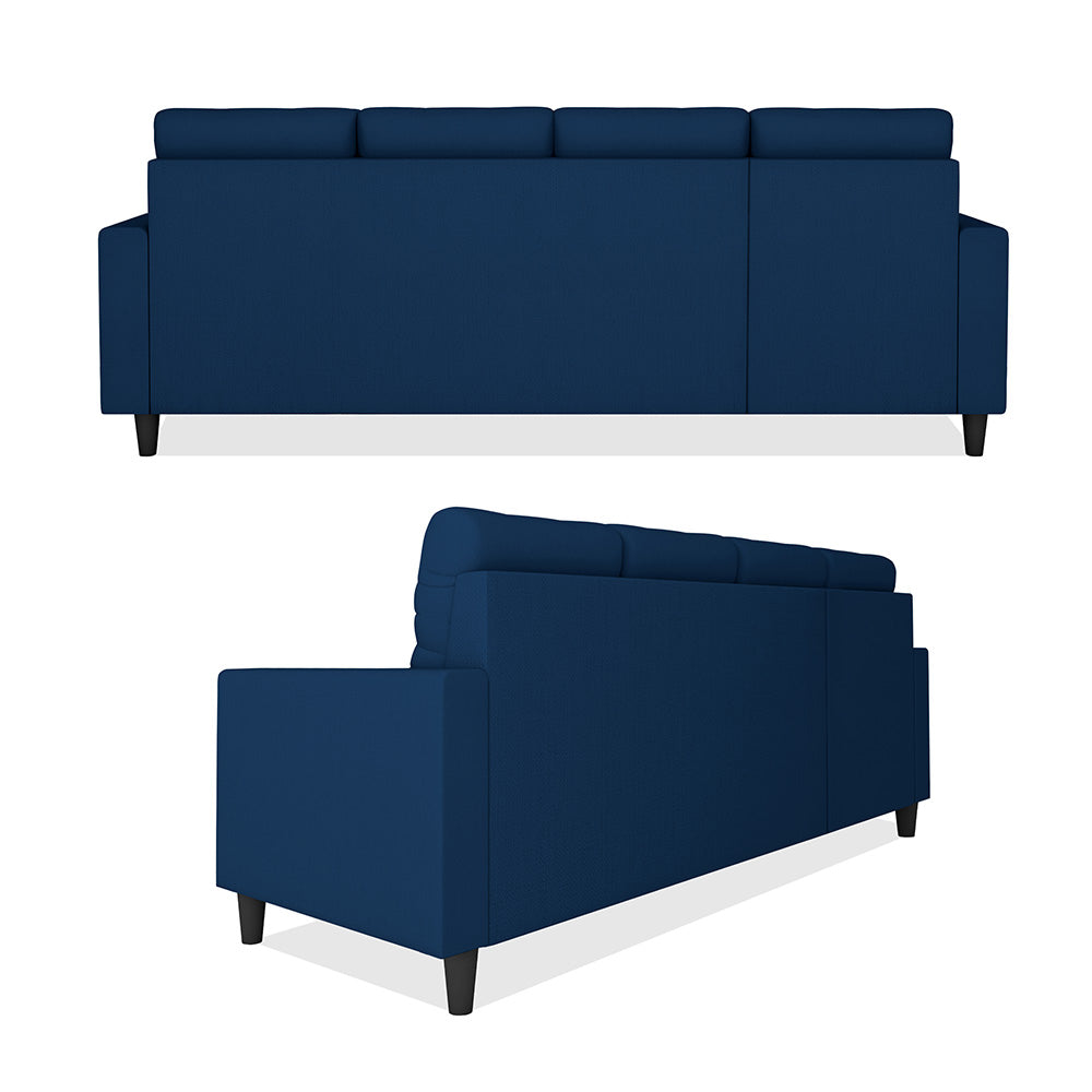 Adorn India Darcy L Shape 8 Seater Sofa Set with Center Table and 2 Ottoman Puffy (LHS) (Blue) (3 Year Warranty)