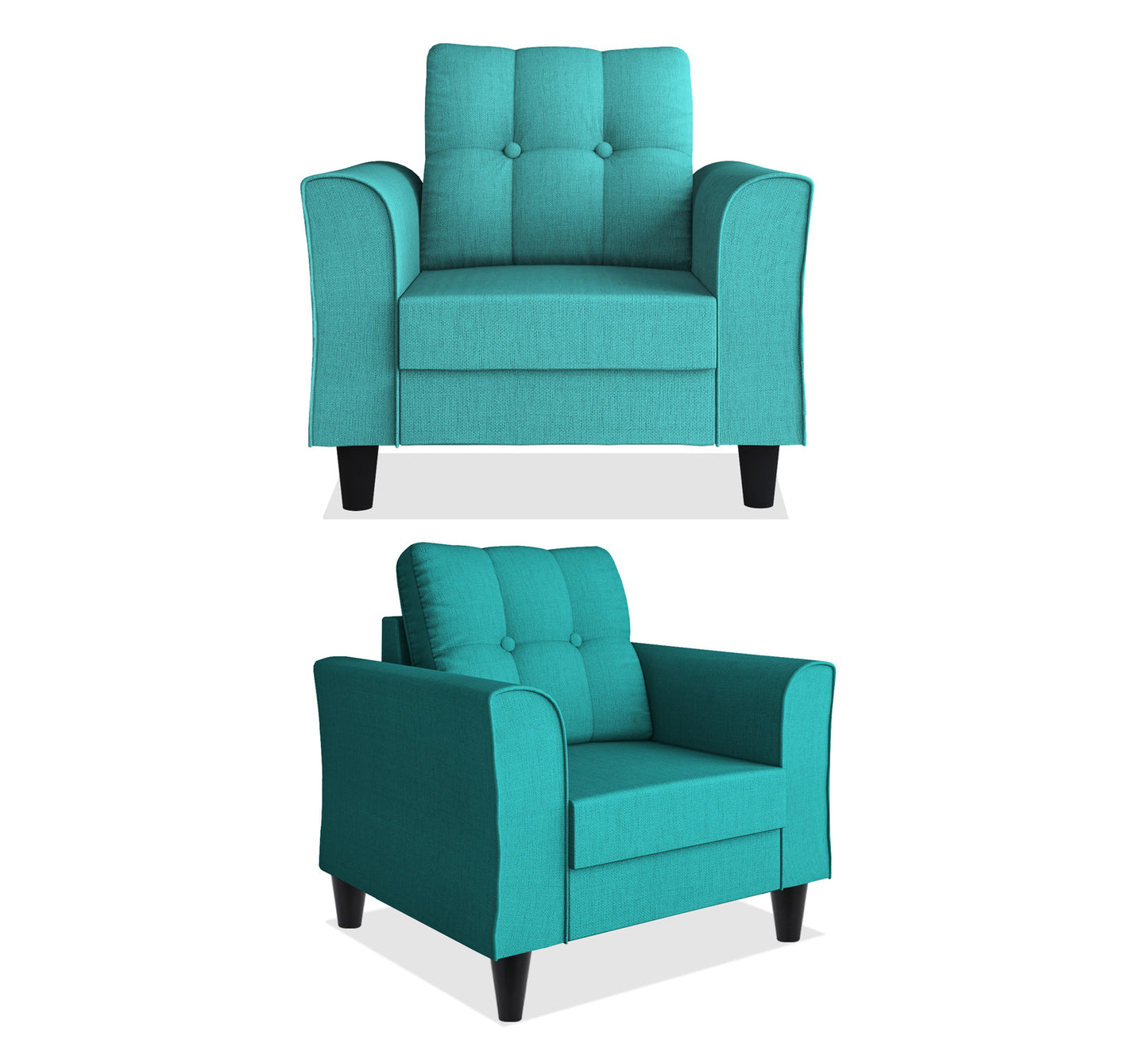 Adorn India Maddox Tufted 3-1-1 5 Seater Wood Sofa Set (Aqua Blue) (3 Year Warranty)