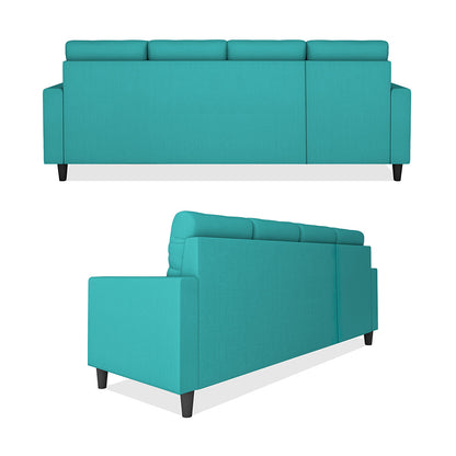 Adorn India Darcy L Shape 8 Seater Sofa Set with Center Table and 2 Ottoman Puffy (LHS) (Aqua Blue) (3 Year Warranty)