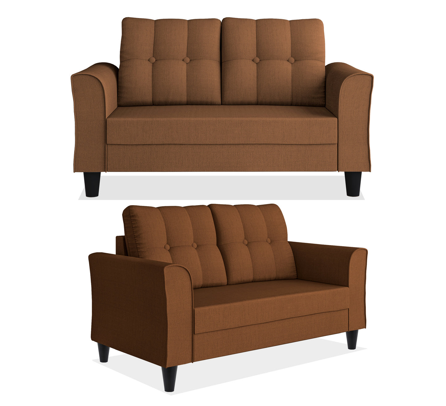 Adorn India Maddox Tufted 3+2 5 Seater Sofa Set (Brown) (3 Year Warranty)