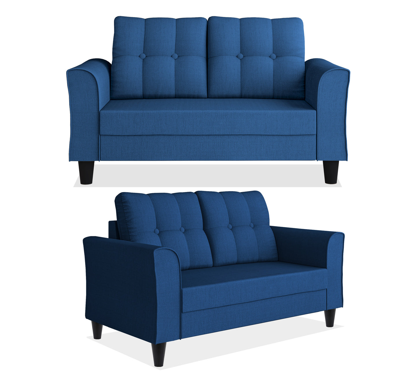 Adorn India Maddox Tufted 5 Seater 3+2 Sofa Set (Blue) (3 Year Warranty)