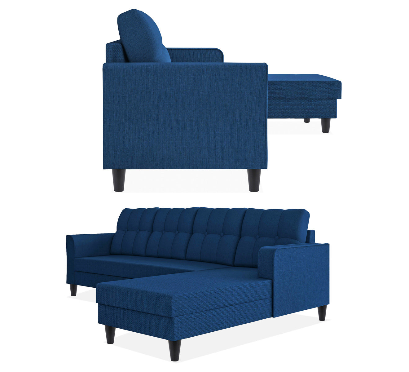 Adorn India Maddox Tufted L Shape 6 Seater Sofa Set RHS (Blue) (3 Year Warranty)