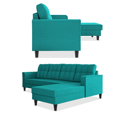 Adorn India Maddox Tufted L Shape 5 Seater Sofa Wood Sofa Set RHS (Aqua Blue) (3 Year Warranty)