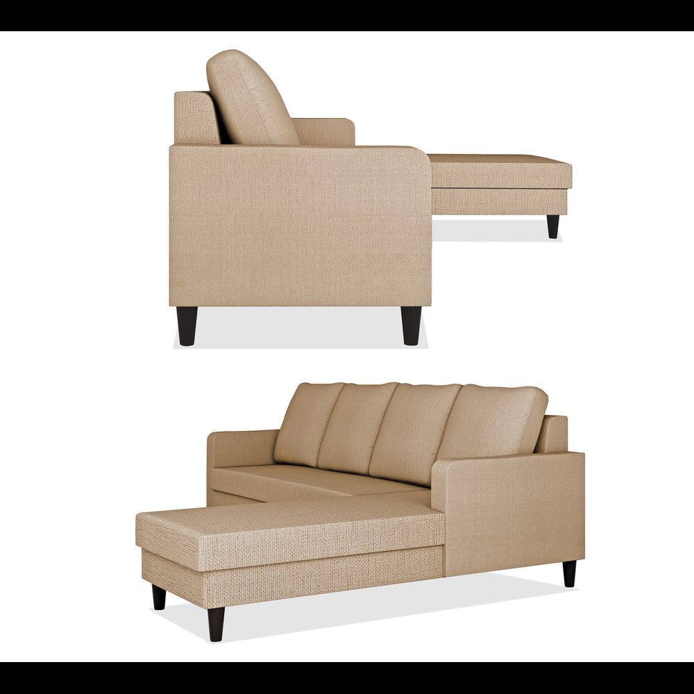Adorn India Chandler Plain L Shape 6 Seater Sofa Set RHS (Beige) (3 Year Warranty)