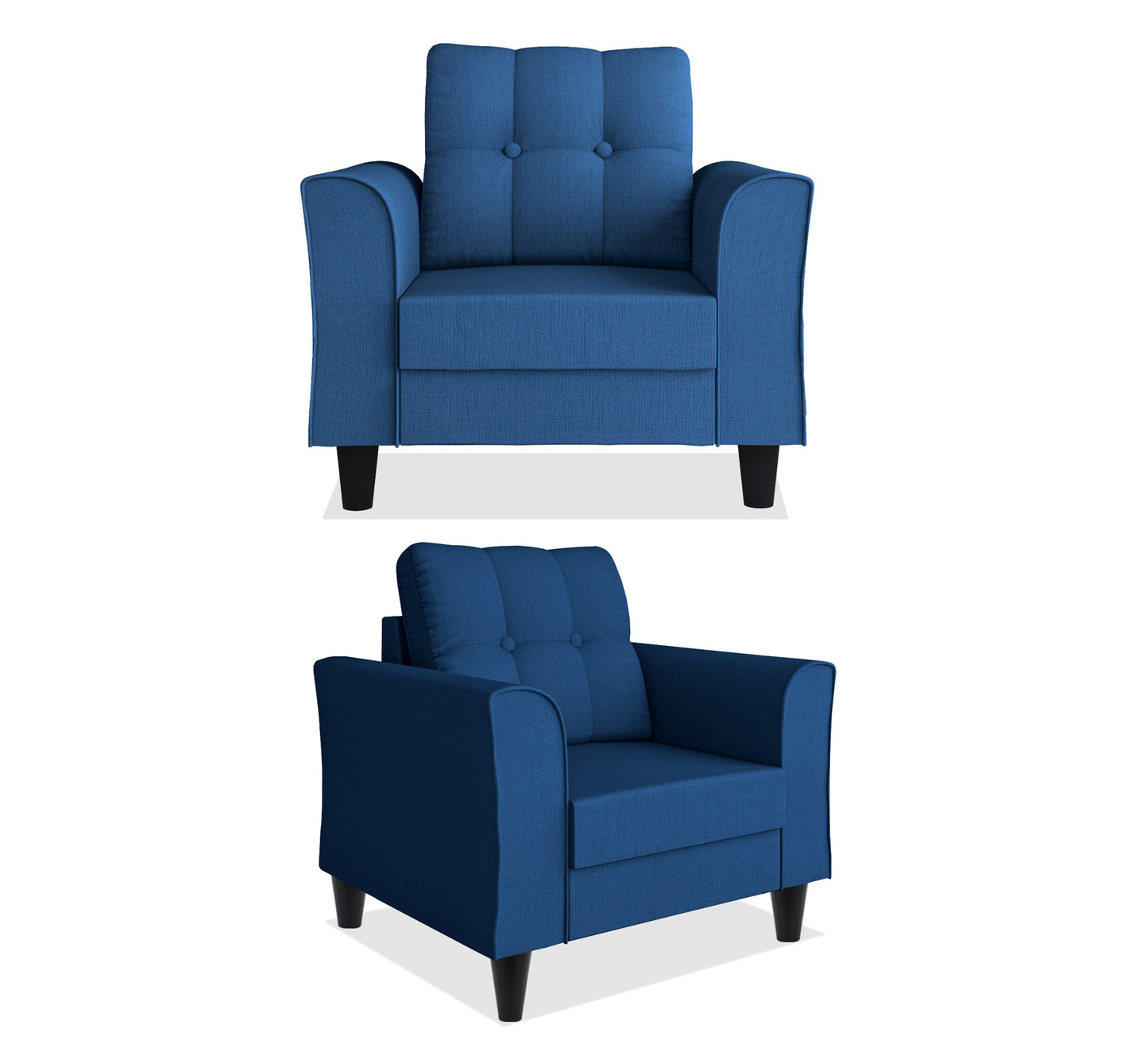 Adorn India Maddox Tufted 3-1-1 5 Seater Wood Sofa Set (Blue) (3 Year Warranty)