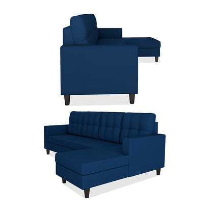 Adorn India Darcy L Shape 6 Seater Sofa Set (RHS) (Blue) (3 Year Warranty)