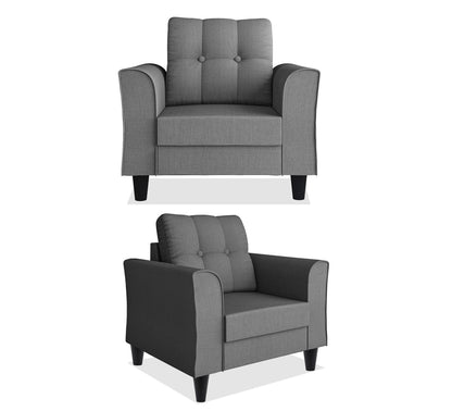 Adorn India Maddox Tufted 3-1-1 5 Seater Wood Sofa Set (Grey) (3 Year Warranty)