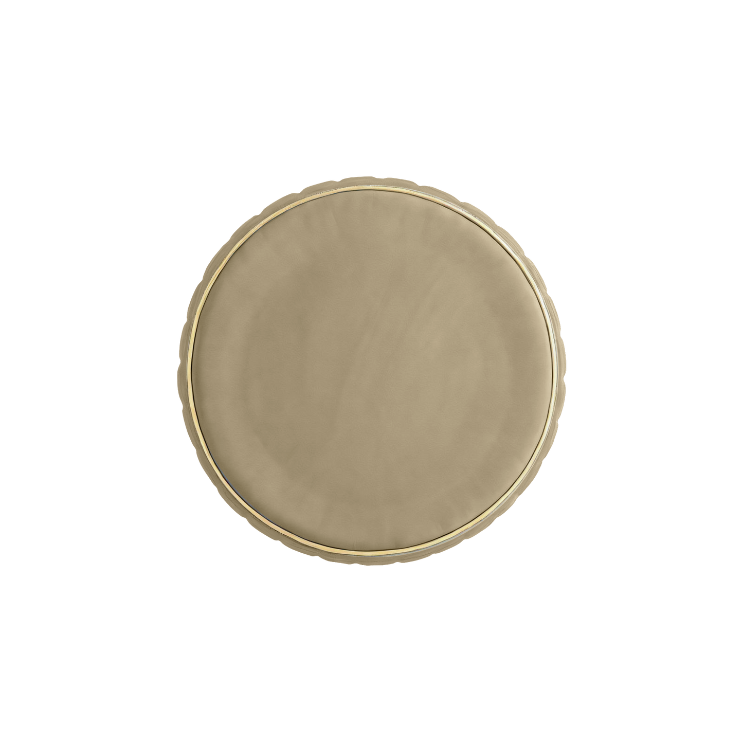 Adorn India Olivia Round 1 Seater Ottoman Pouffe Striped Pattern with Velvet Suede Fabric (Beige)